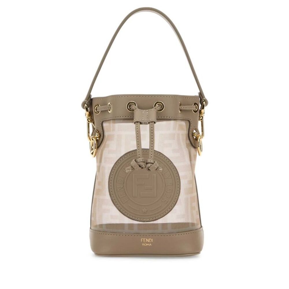Fendi Women Dove Grey Mesh Mini Mon Tresor Bucket Bag